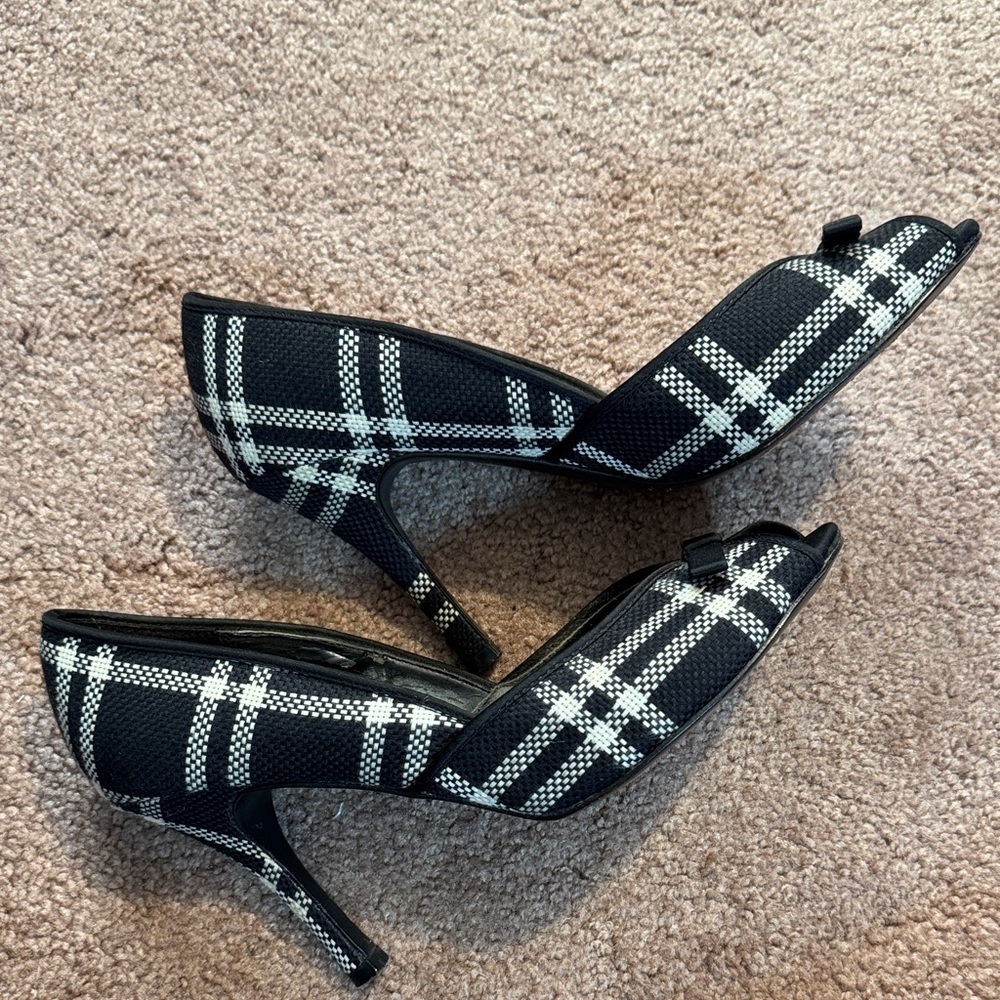 Lela Rose Adorable Black and White Plaid Fabric Peep-Toe Heels Size 8 - Picture 8 of 11